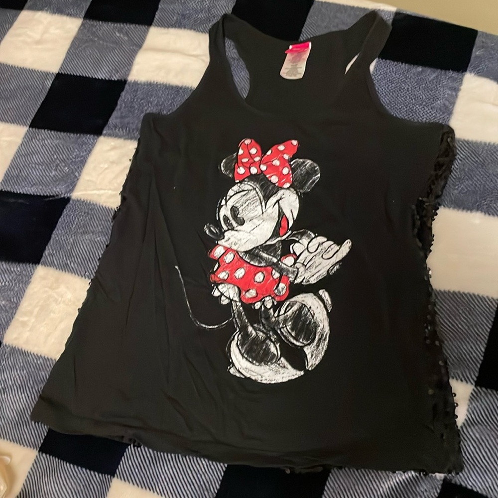 Racerback Minnie Mouse tank top. Sequin back.